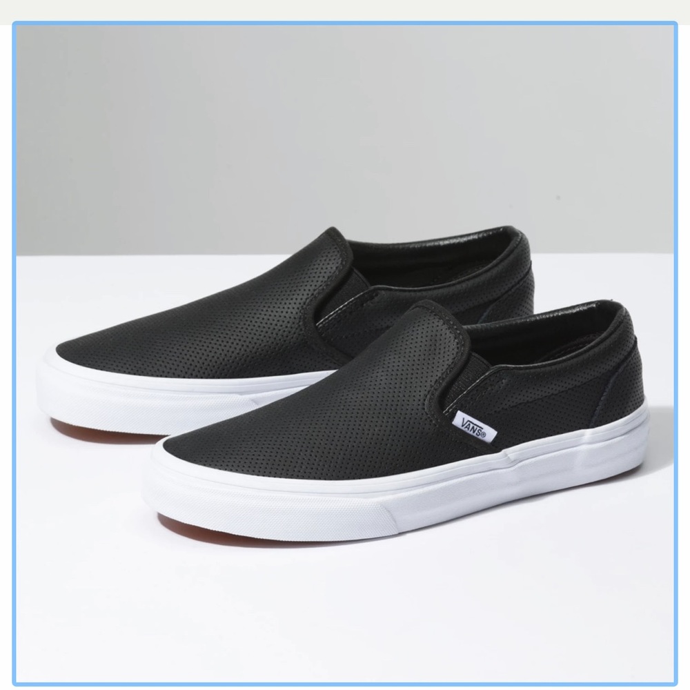 VANS Black Perforated Leather Slip Ons